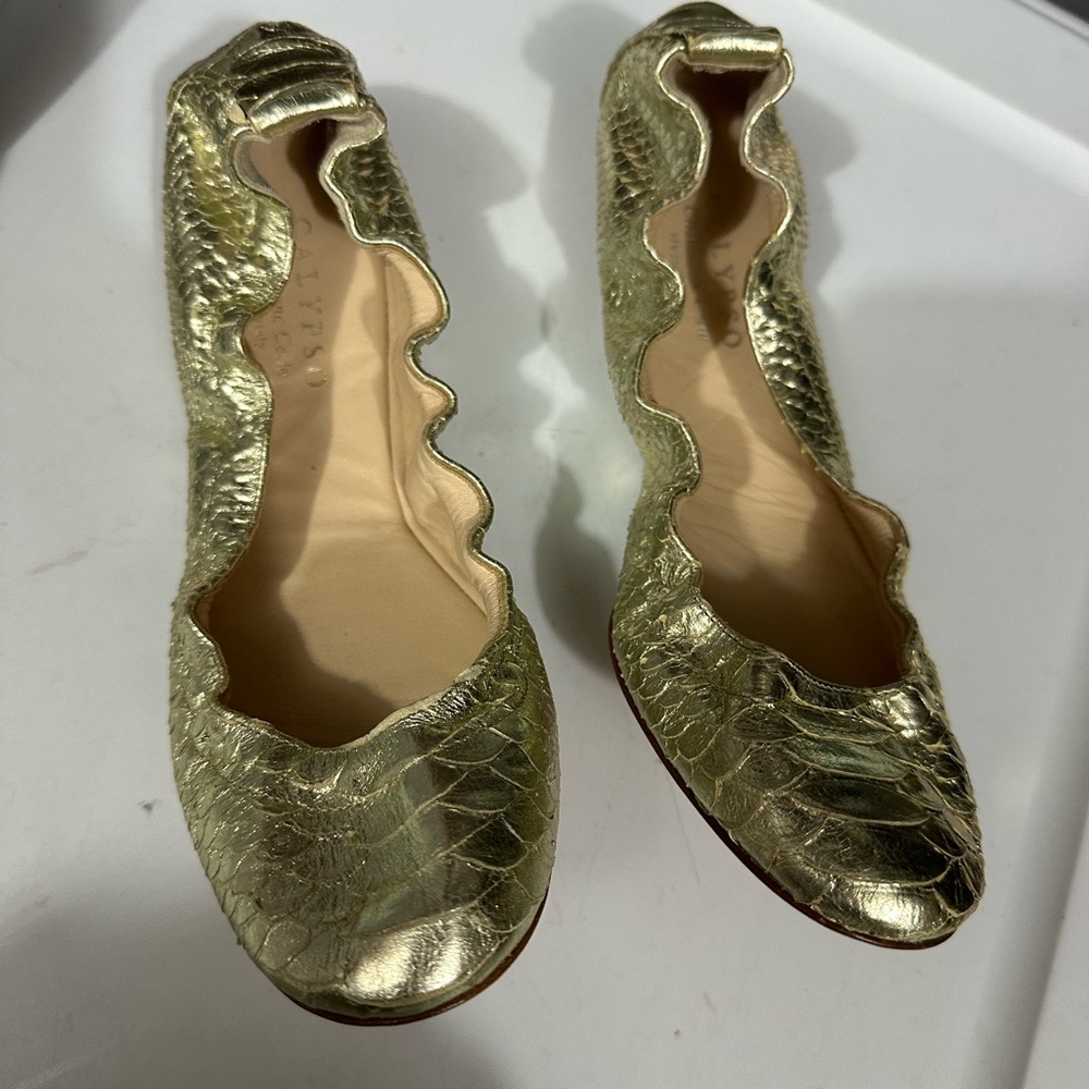 CALYPSO Christiane Celle Ballet Flat, Gold Snake Print,‎ Women EU 38 Size 7.5